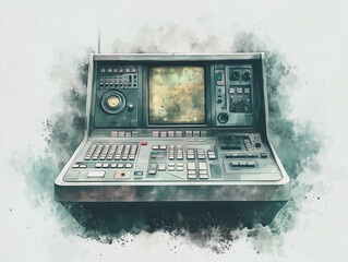 Control panel with buttons and screen in abstract style