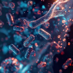 Leinwandbilder - Colorful 3D render showcasing microbes floating in a vibrant aquatic environment during a scientific exploration. Generative AI
