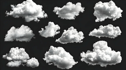 fluffy white cumulus clouds, isolated on black background