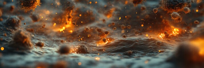 Aufkleber - Detailed 3D render depicting vibrant microbes in an active environment with dynamic movement and illuminated surfaces. Generative AI