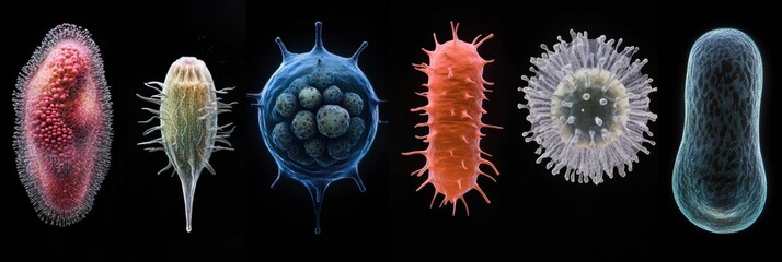 Fototapete - Evolution of bacteria displayed through various stages of development in a scientific context. Generative AI