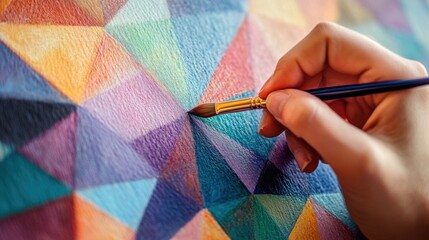 Wall Mural - Close-up of hand painting colorful geometric pattern.