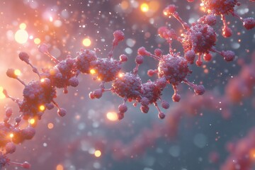 Aufkleber - Close up view of a molecular RNA chain surrounded by viruses under a colorful background. Generative AI