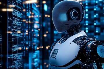 Leinwandbilder - Futuristic Artificial Intelligence Robot Analyzing Data in High Tech Environment : Generative AI