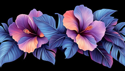 Wall Mural - Tropical Hibiscus Floral Border Design