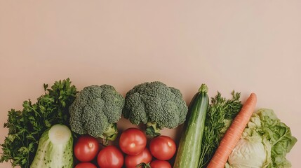 Wall Mural - Fresh Garden Vegetables Broccoli Tomatoes and Greens on a Rustic Background : Generative AI