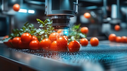 Leinwandbilder - Advanced Robotics Technology Sorting Fresh Tomatoes in Modern Facility : Generative AI