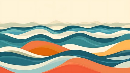 Abstract horizontal background with colorful waves in retro 60s, 70s