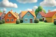 © The Little Hut - Vibrant Suburban Neighborhood with Colorful Houses and Pristine Lawn on a Sunny Day : Generative AI
