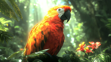 Canvas Print - Vibrant Macaw in Lush Tropical Rainforest Setting