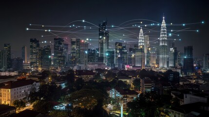 Night Metropolis: Kuala Lumpur's Illuminated Skyline & Digital Connections