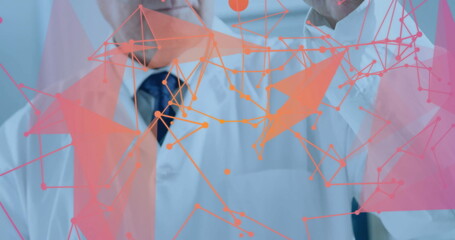 Canvas Print - image of network of connections over caucasian male scientist in laboratory