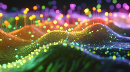 Fototapete - Close up view of molecular interactions between microbes showcasing vibrant colors and complex patterns during scientific observation. Generative AI