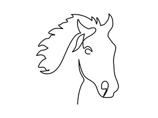 Poster - Horse head portrait in one continuous line drawing. Beautiful mustang in simple linear style. Wild animal symbol of speed and powerful in editable stroke. Doodle monoline vector illustration