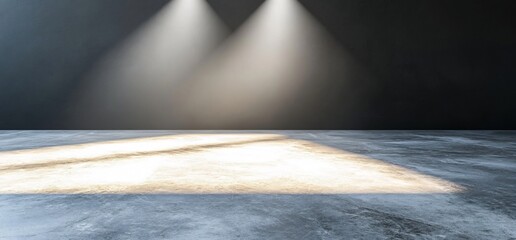 Poster - Spotlight on empty concrete floor, dark background. Product display