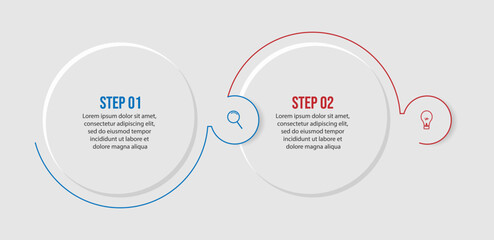 Wall Mural - infographic 2 interconnected parts with circle shapes related to lines and colors and there are icons for your business