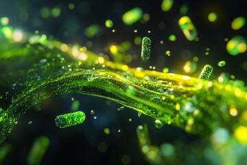 Leinwandbilder - 3D render illustrating diverse microbes interacting in an abstract microscopic environment. Generative AI