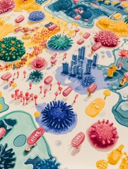 Aufkleber - Colorful and playful map representation of bacteria colonies designed as vibrant cities. Generative AI