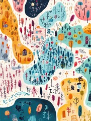 Aufkleber - Playful map depicting colorful bacteria colonies as cities surrounded by whimsical landscapes. Generative AI