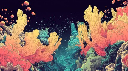 Wall Mural - Abstract Underwater Scene With Vibrant Coral Reefs