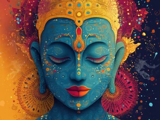 Wall Mural - a conceptual buddha avatar blending hindu and buddhist symbolism, vibrant and deeply spiritual