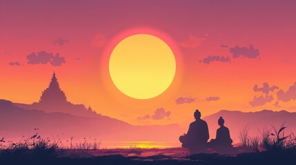 Wall Mural - a conceptual vector of buddha and a monk, highlighting their spiritual bond and serene energy, set a