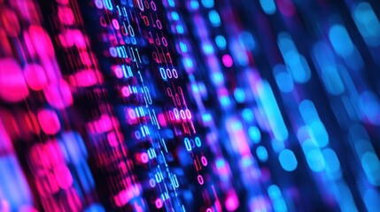 Abstract Digital Binary Code Stream: Neon Pink and Blue Data Flow