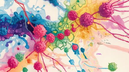Leinwandbilder - Playful map featuring colorful bacteria colonies as vibrant cities in a whimsical landscape. Generative AI