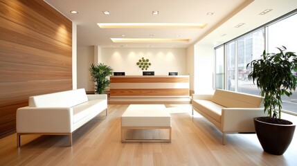 Wall Mural - Modern and minimalist reception area with natural light