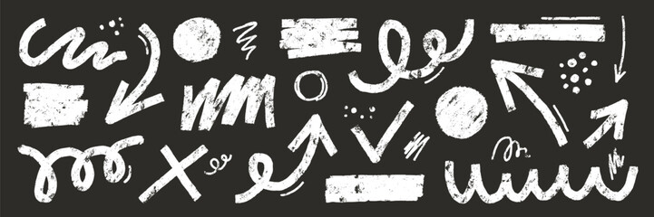 Poster - Brush line shape background abstract texture paint set. Hand drawn sketch doodle scribble brush geometric shape crayon effect background. Abstract arrow, circle, zigzag vector illustration.