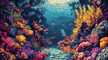 Wall Mural - Vibrant Coral Reef Underwater Scene Digital Artwork