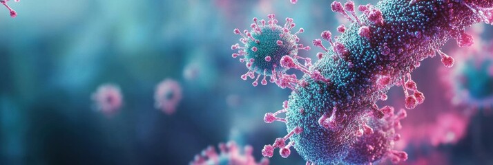 Aufkleber - Molecular RNA chain interacting with surrounding viruses in a scientific study of virology and genetics. Generative AI