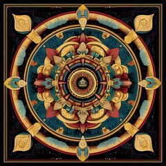 Wall Mural - a spiritual mandala design centered around buddhism, sacred patterns intertwining with symbolic elem