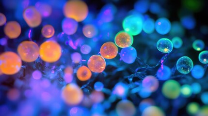 Aufkleber - Exploring the vibrant molecular interactions between microbes in colorful settings. Generative AI