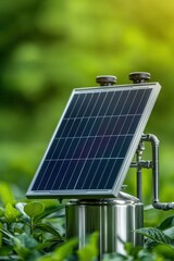 Wall Mural - Solar Panel on Metal Base Surrounded by Green Plants