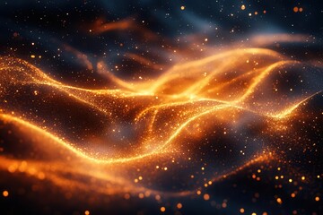 Wall Mural - ethereal golden stardust swirling in cosmic dance, creating luminous patterns against deep obsidian void, mystical and enchanting atmosphere with particle effects