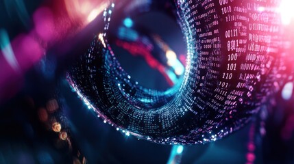 Abstract Digital Vortex: A mesmerizing swirl of binary code, vibrant hues, and glowing particles, representing the boundless potential of technology and data.