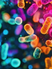 Fototapete - Intricate abstract representation of antibiotics and bacteria viewed through a microscope showcasing vibrant colors and details. Generative AI