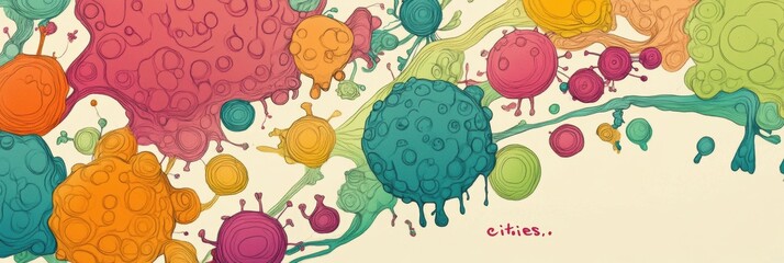 Aufkleber - Playful map resembling cities made of colorful bacteria colonies designed for fun exploration and learning about microbiology. Generative AI
