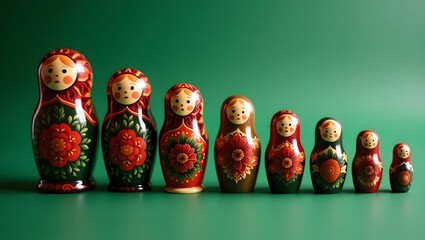 Traditional Russian nesting dolls, a symbol of layers of life and family connections, suitable for cultural events or educational material about Russian folk art and tradition