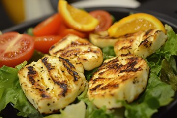 Poster - Salad with grilled Halloumi oranges tomatoes and lettuce Nutritious dish