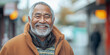 © VALUEINVESTOR - Portrait of a smiling senior Māori man in a New Zealand town street background, generative AI
