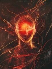 Poster - Person surrounded by swirling lines and abstract shapes reflecting dynamic energy and emotion in a conceptual art piece. Generative AI