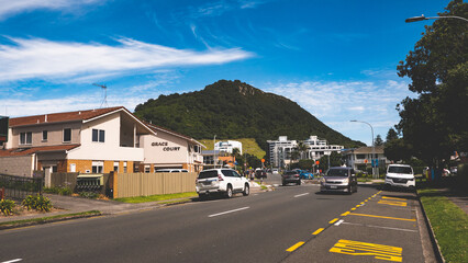 Wall Mural - Tauranga city mount maunganui new zealand beaches blue sky ocean calm sunny summer day scenic views