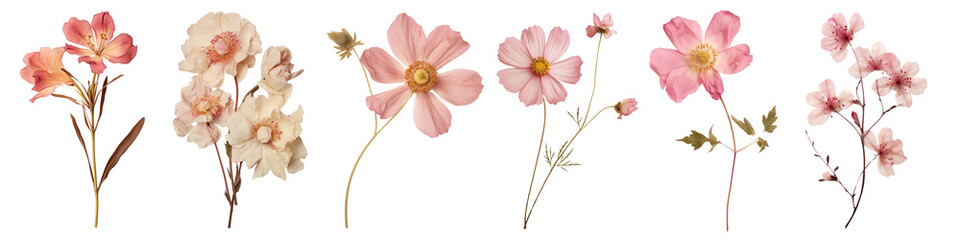 Wall Mural - Pressed flower png cut out element set, transparent background