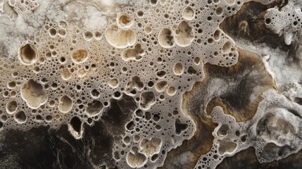 Fototapete - Dense layer of microbes thriving in a nutrient rich environment with various textures and patterns captured in detail. Generative AI