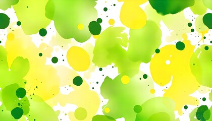 Fototapete - A green, yellow, and lime abstract watercolor pattern featuring daubs, stains, splashes, and liquid textures