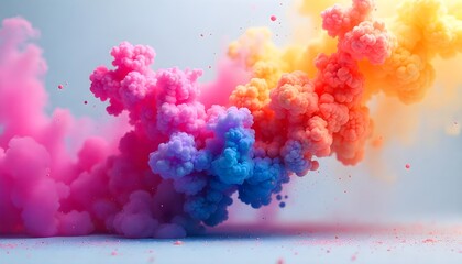 Poster - A dynamic explosion of multicolored neon smoke and ink, resembling a burst of Holi paint. The abstract scene features swirling clubs of vibrant colors