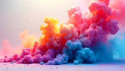 Poster - A dynamic explosion of multicolored neon smoke and ink, resembling a burst of Holi paint. The abstract scene features swirling clubs of vibrant colors