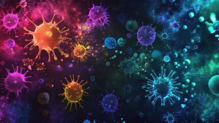 Leinwandbilder - Vibrant array of bacteria and microbes visualized in a colorful abstract representation. Generative AI